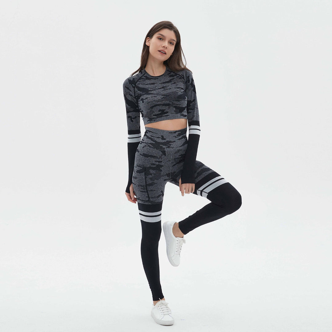 Damen Sportliches Set mit langem Ärmel und Kompressionsleggings EB