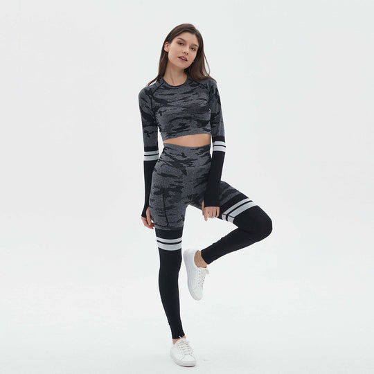 Damen Sportliches Set mit langem Ärmel und Kompressionsleggings EB