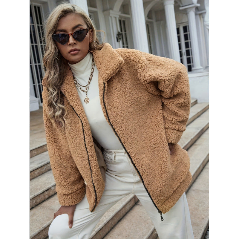 Damen Kuschelige Fleecejacke mit hohem Kragen und Reißverschluss EB