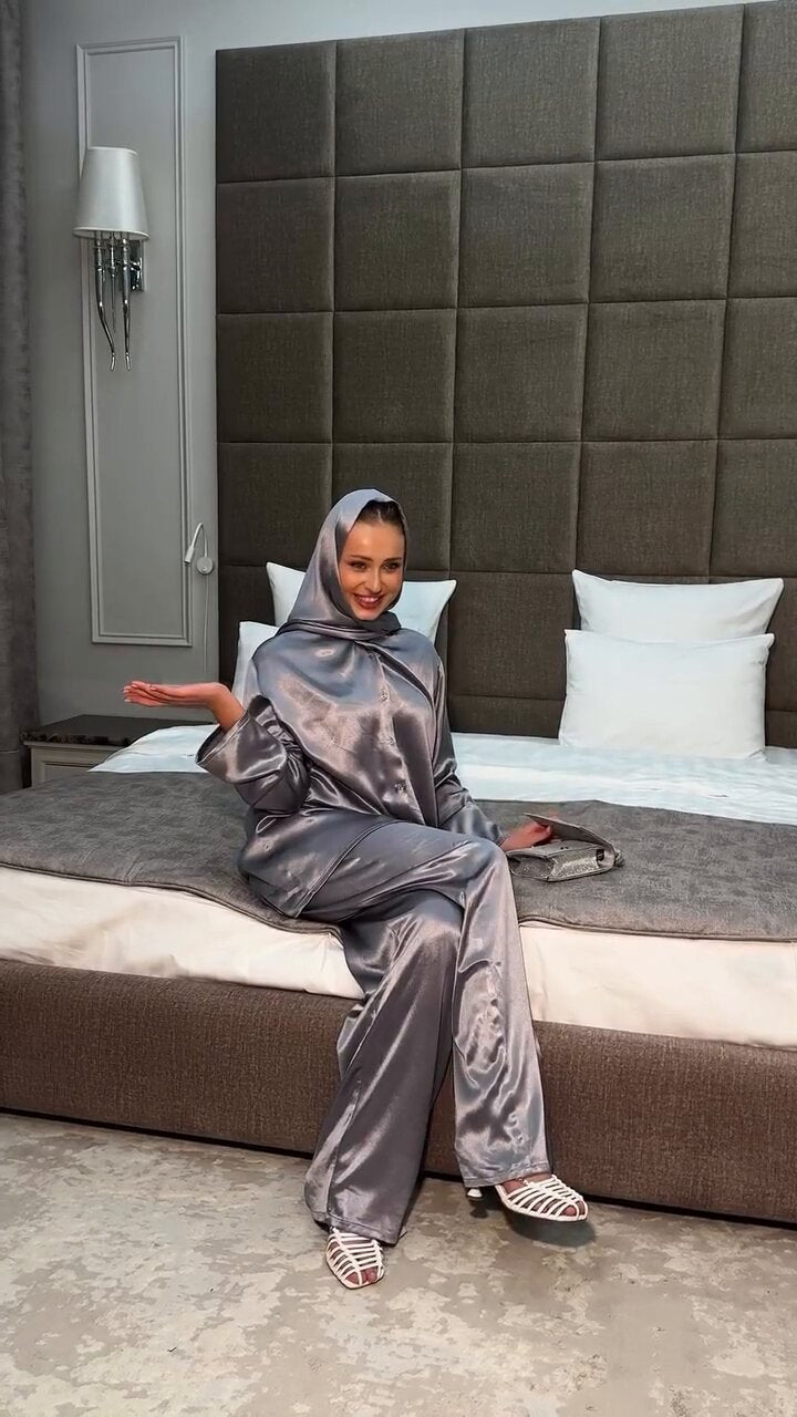 Damen luxuriöses Satin Set mit weitem Schnitt EB