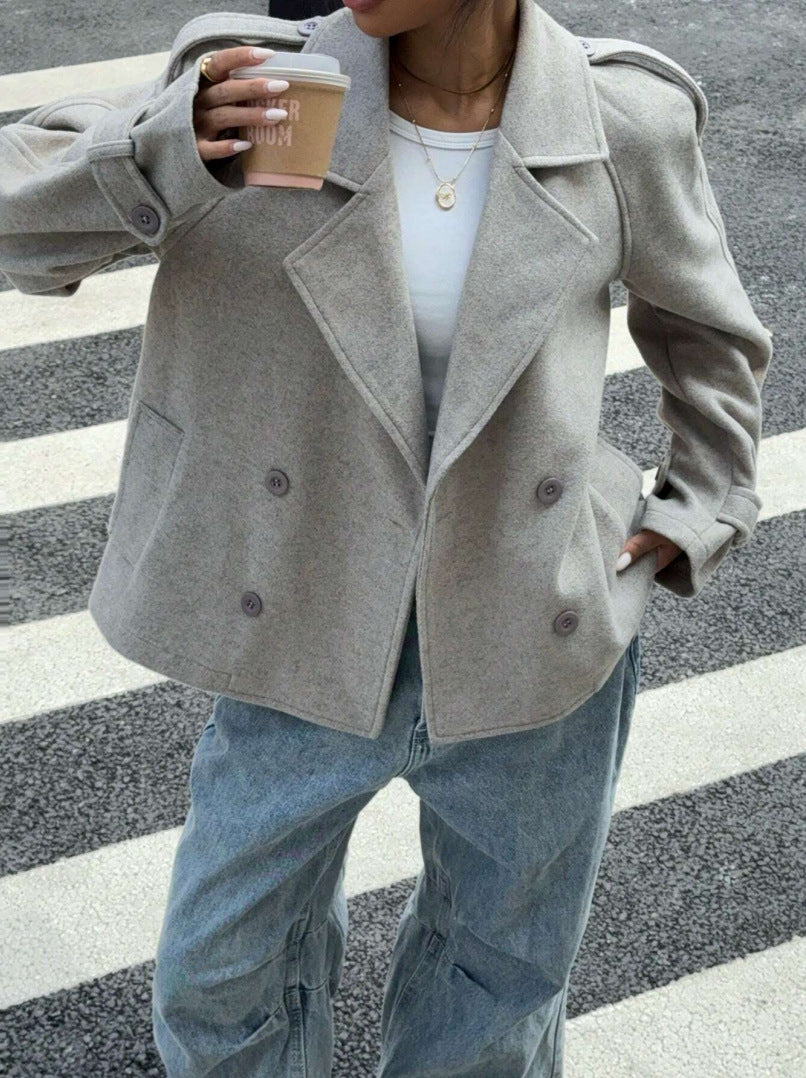 Damen modische Wolle-Lapel-Jacke mit Doppelreihe EB