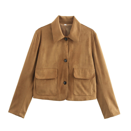 Damen modische Kurzjacke mit praktischen aufgesetzten Taschen EB