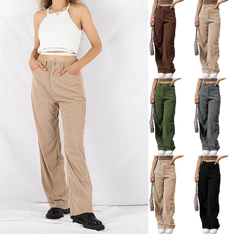 Damen Weite Cordhose mit hohem Bund und dekorativen Seitentaschen EB
