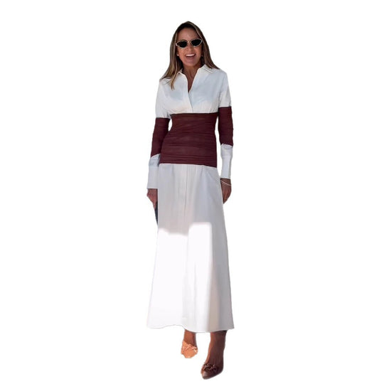 Damen Maxikleid mit innovativem Wickeldesign und modernen Kontrastdetails EB