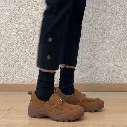 Damen bequeme Mokassins mit dekorativem Schnallenverschluss und rutschfester Sohle EB