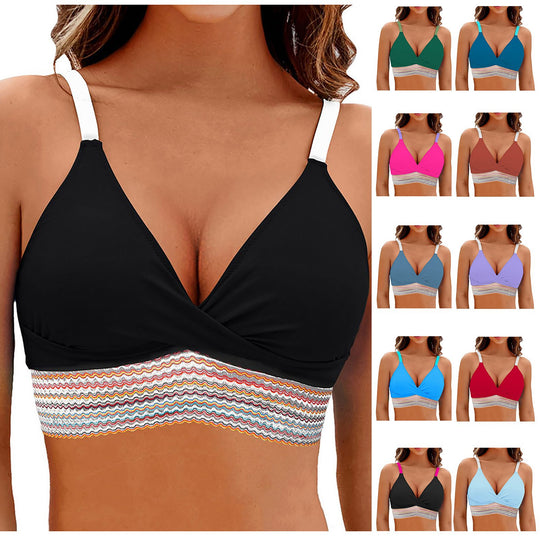 Damen Wickel-Bikini-Oberteil mit modischem Muster EB