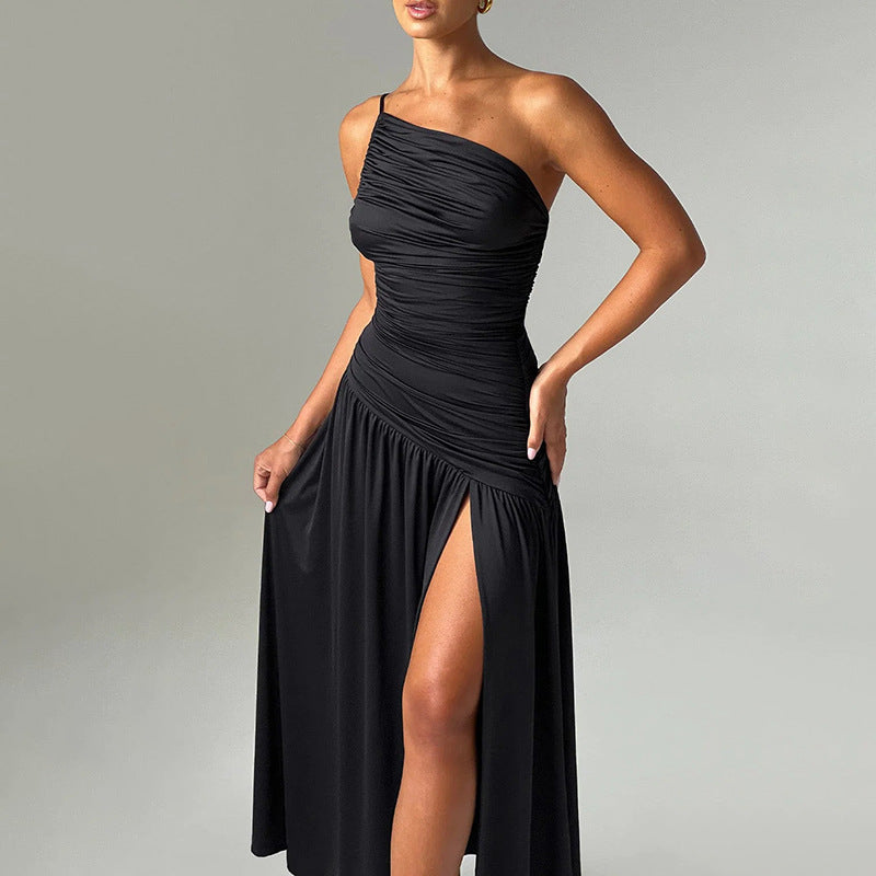 Damen Elegantes Maxikleid mit einseitigem Träger und hohem Schlitz EB