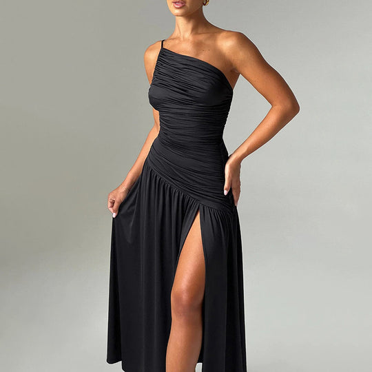 Damen Elegantes Maxikleid mit einseitigem Träger und hohem Schlitz EB