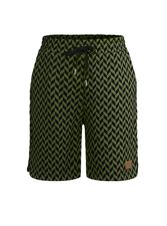 Damen nan Jacquard-Shorts mit elastischem Komfortbund, Tunnelzug und Fischgrätmuster EB