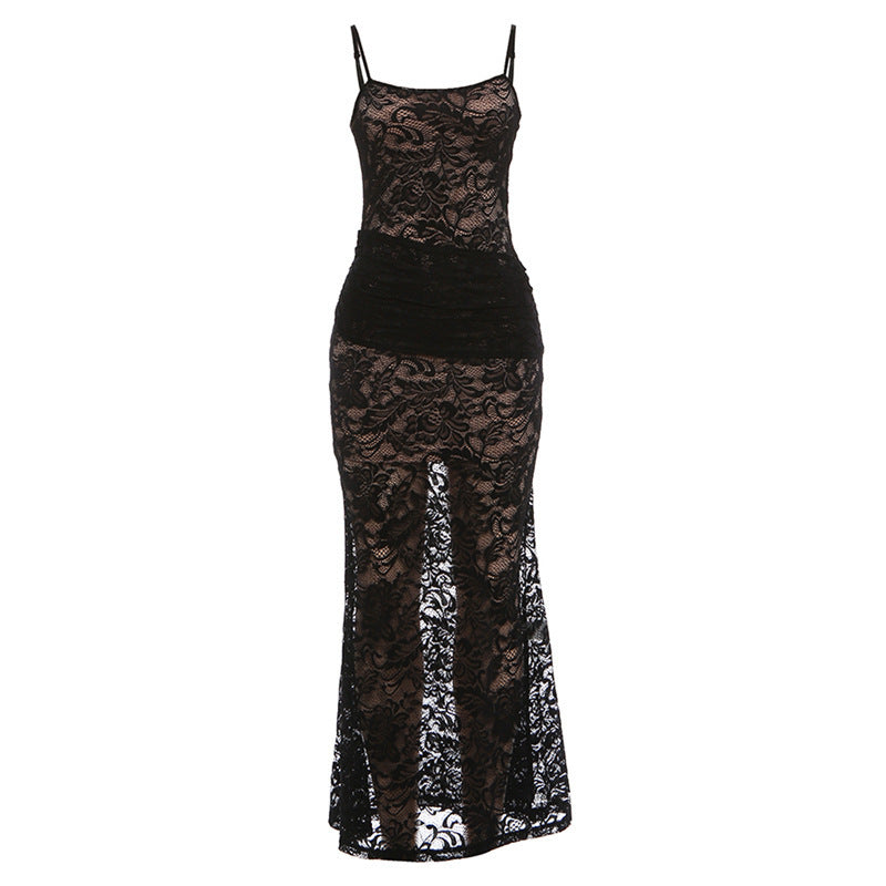 Damen Elegantes Spitzenkleid mit figurbetonter Passform und rückenfreien Design EB