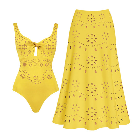 Damen Badeanzug und Rock-Set mit floralem Cut-Out Design EB