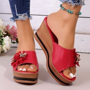 Damen Wedge-Pantoletten mit floralem Design EB