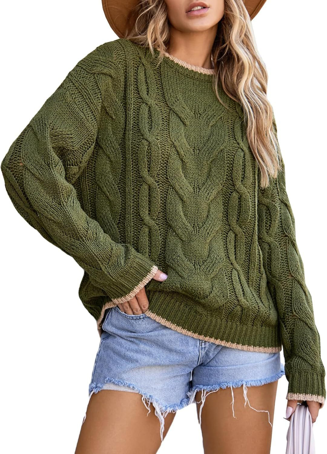 Damen Strickpullover mit grobem Zopfmuster EB