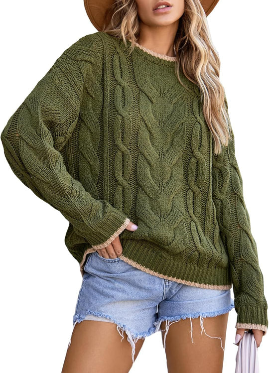 Damen Strickpullover mit grobem Zopfmuster EB