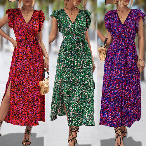 Damen Maxikleid mit voluminösen Rüschen und elastischem Taillenband EB