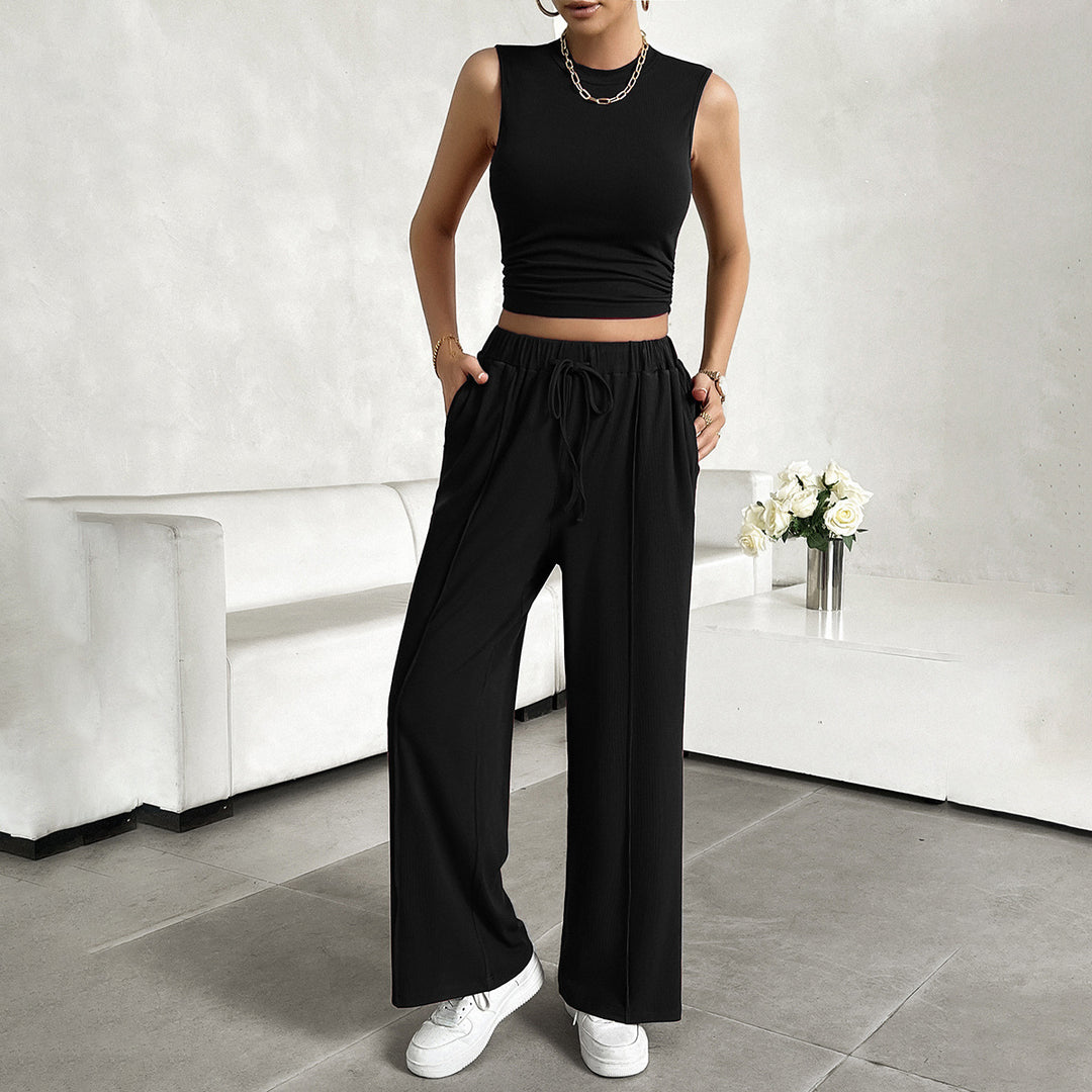 Damen Freizeit-Set mit tailliertem Top und weitem Hose EB