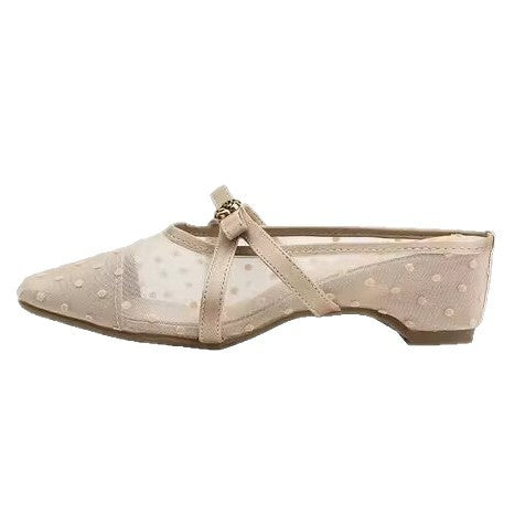 Damen Slingback-Pantoletten mit zierlichem Riemchen und Pünktchenmuster EB