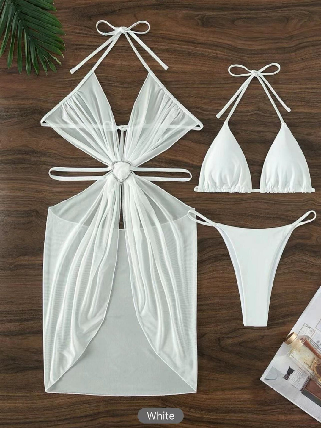 Damen Bikini-Set mit verspieltem Herzdesign und transparentem Überwurf EB