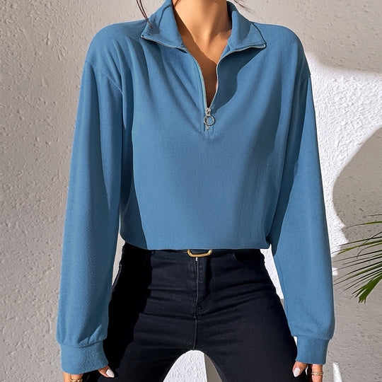 Damen modischer Pullover mit Reißverschluss und langem Arm EB