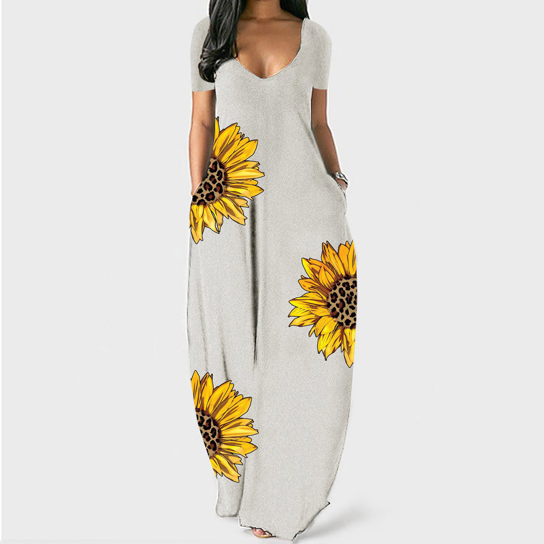 Damen Maxikleid mit floralen Akzenten und praktischen Taschen EB