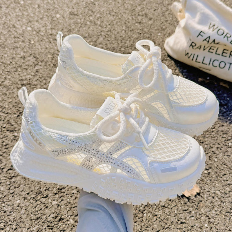 Damen Atmungsaktive Sneaker mit modischem Netzdesign und Glitzerakzenten EB