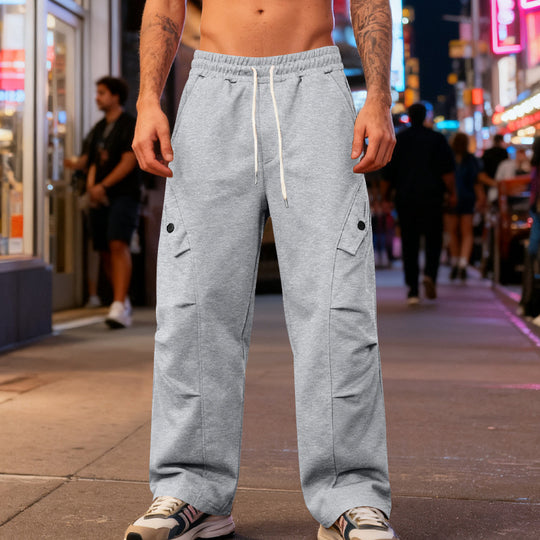 Herren nan weite Cargo-Straßenhose mit elastischem Tunnelzugbund und funktionalen Klappentaschen EB