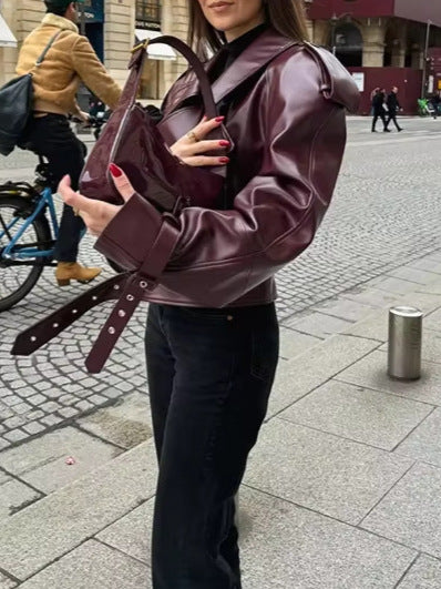 Damen Trendige Oversized jacke mit strukturierten Schulterpolstern und Taillengürtel EB