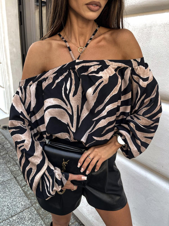 Damen Off-Shoulder Bluse mit elastischen Ärmelbündchen EB