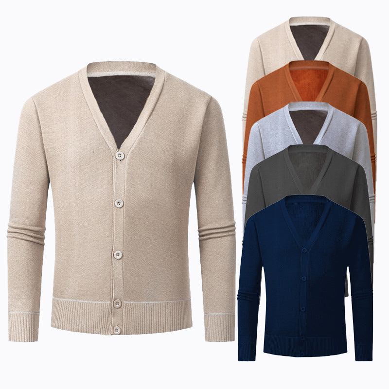 Herren Strickjacke mit V-Ausschnitt und knopflosem Design EB