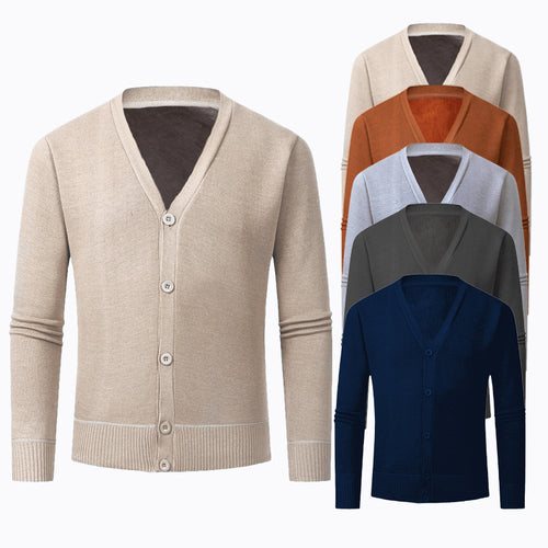 Herren Strickjacke mit V-Ausschnitt und knopflosem Design EB
