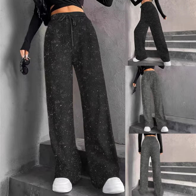 Damen nan weite Strickhose mit hochgeschnittenem Bund und Kordelzug EB
