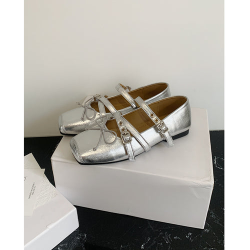 Damen Ballerinas mit modischen Schnallen und schimmerndem Obermaterial EB