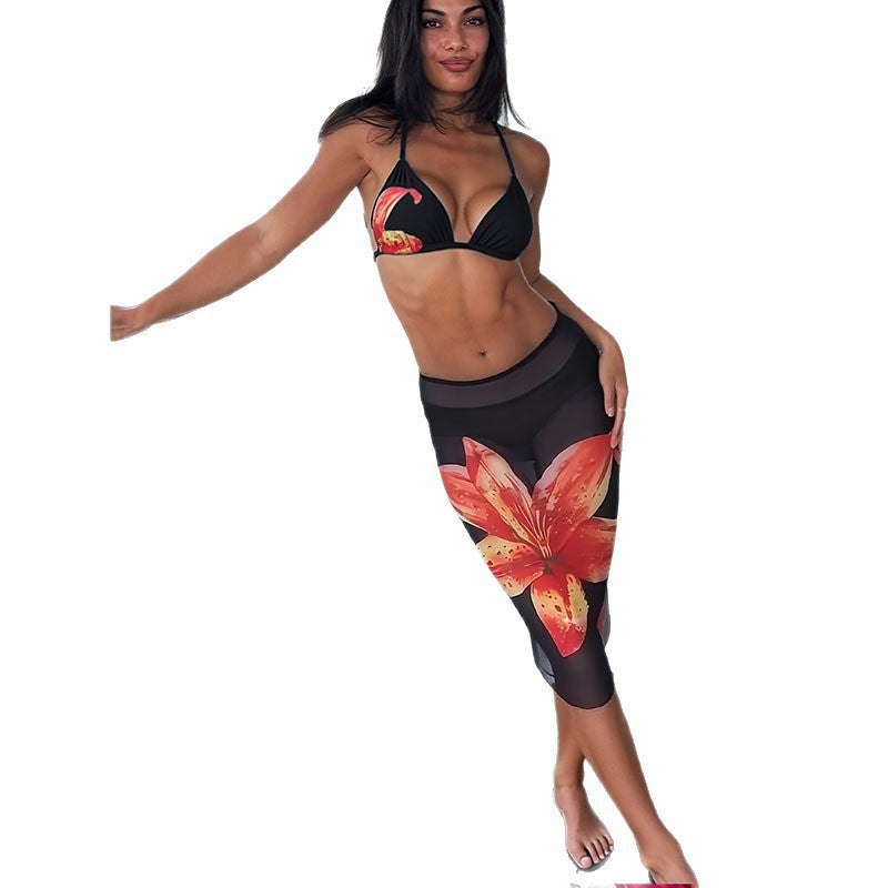 Damen Bikini-Set mit floralem Rock und Triangel-Oberteil EB