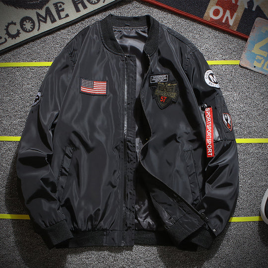 Herren nan stylische Bomberjacke mit Patch-Details und Ärmeltasche EB