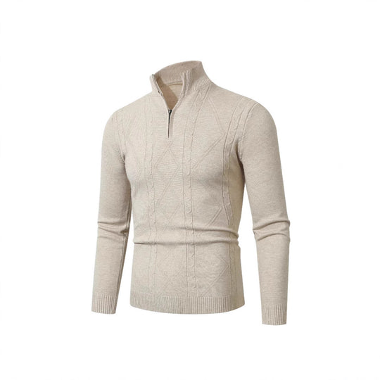 Herren Strickpullover mit modernem Zopfmuster und hohem Stehkragen EB
