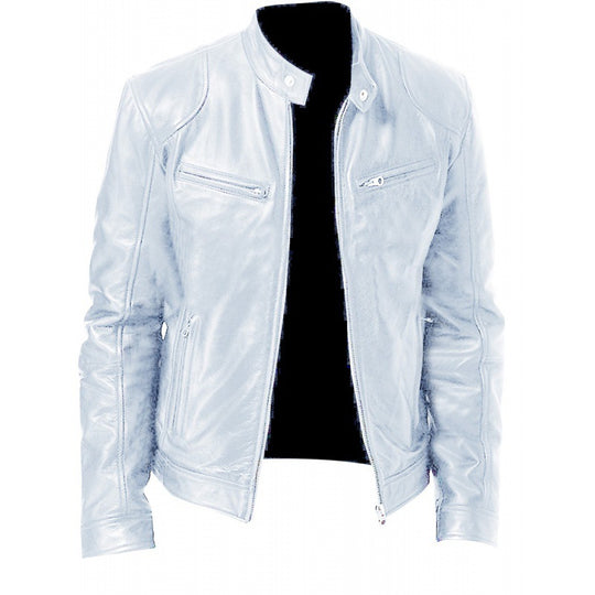 Herren nan schlanke Echtleder-Bikerjacke mit Stehkragen, zwei Brust-Reißverschlusstaschen und geradliniger Silhouette EB