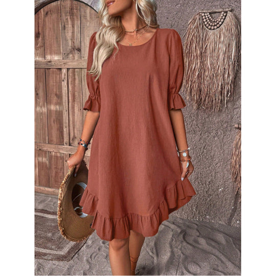 Damen Sommerliches Freizeitkleid mit Rüschendetails und lockerem Schnitt EB