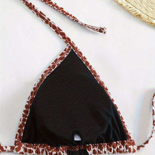 Damen Triangel-Bikini mit stilvollem Giraffenmuster EB