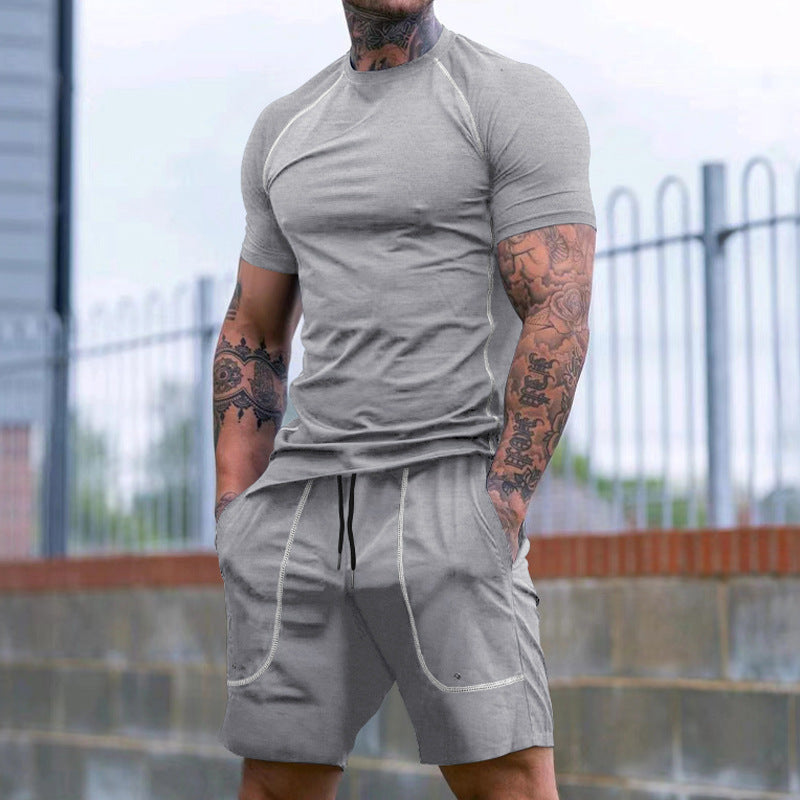 Herren nan eng anliegendes Freizeitset aus elastischem Jersey mit Kurzarmshirt und Kordelzugshorts EB
