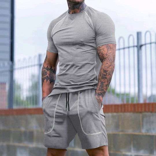 Herren nan eng anliegendes Freizeitset aus elastischem Jersey mit Kurzarmshirt und Kordelzugshorts EB
