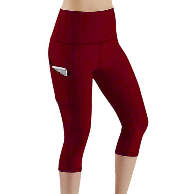 Damen Sportliche Capri-Leggings mit Seitentaschen und hohem Bund EB