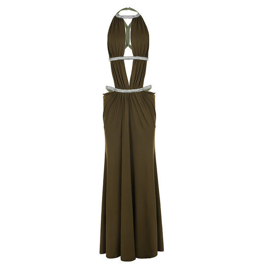 Damen Maxikleid mit tiefem V-Ausschnitt und elegantem Rückendetail EB