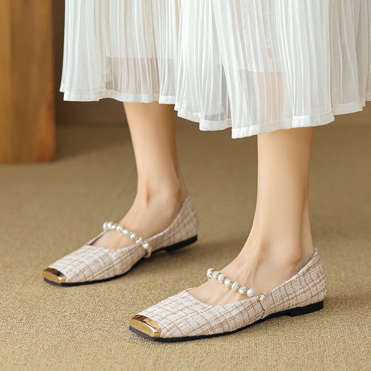 Damen Ballerinas mit eleganter Perlenapplikation und modischem Riemen EB