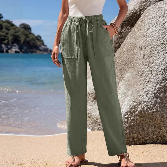 Damen Locker geschnittene Strandhose mit praktischen Taschen und elastischem Bund EB