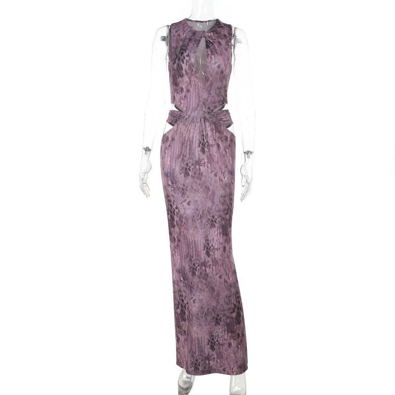 Damen Fließendes Maxikleid mit asymmetrischem Ausschnitt und Taillengürtel EB