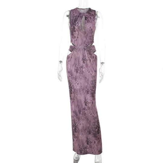Damen Fließendes Maxikleid mit asymmetrischem Ausschnitt und Taillengürtel EB