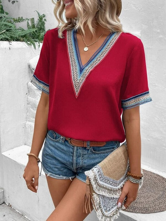 Damen modisches T-Shirt mit dekorativen Spitzen EB