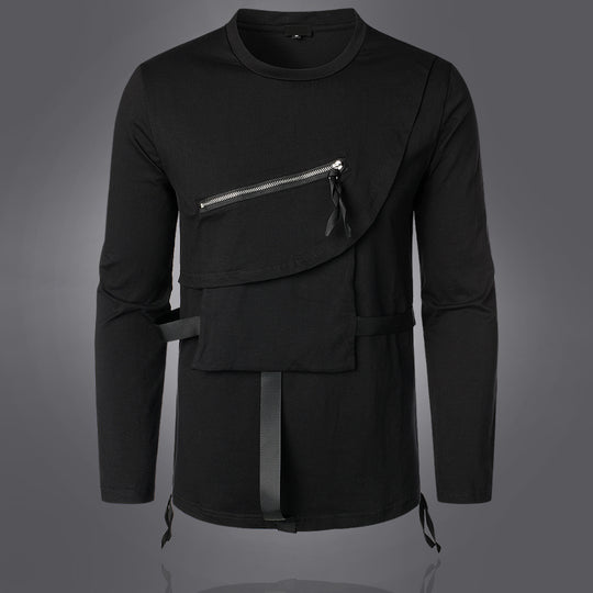 Herren Modisches Langarmshirt mit Asymmetrischem Design und Praktischer Brusttasche EB