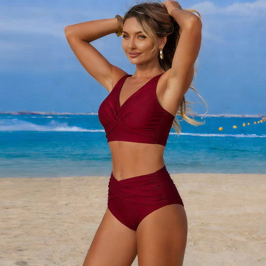 Damen Hochgeschnittenes Bikini-Set mit Wickeldetail EB