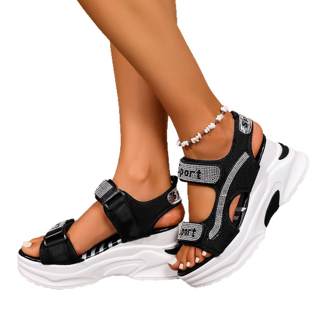 Damen Plateau-Sandalen mit verstellbaren Riemen und modischem Glitzer-Design EB